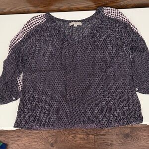 LOFT Navy and White Geometric Blouse